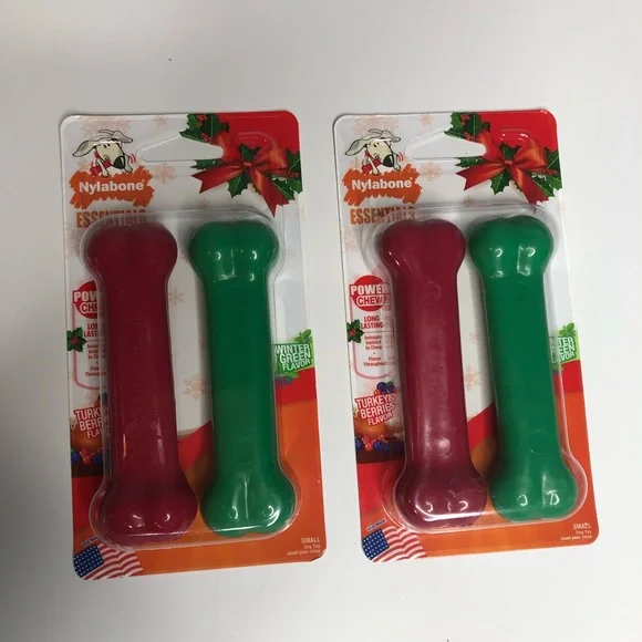 2 Pack Nylabone long lasting chew bones Winter Green, Turkey & Berries Flavor - Picture 2 of 9